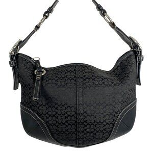 COACH Soho Black Jacquard Signature Logo 1461 Leather Trim Shoulder Bag NO TAG